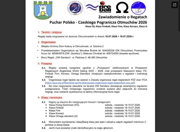 Regaty o Puchar Polsko-Czeskiego Pogranicza Otmuchów 2026